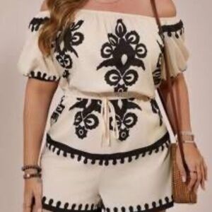 Plus Size Women Floral Print Off-Shoulder Casual Jumpsuit Summer Outfits